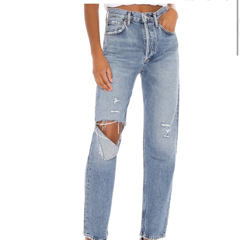 Agolde Light Blue Distressed Boyfriend Jeans